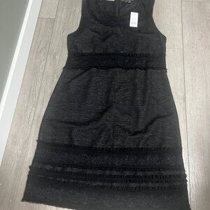 Banana Republic Black Sleeveless Mid Length Lace Trim Dress Women 14 Wool blend